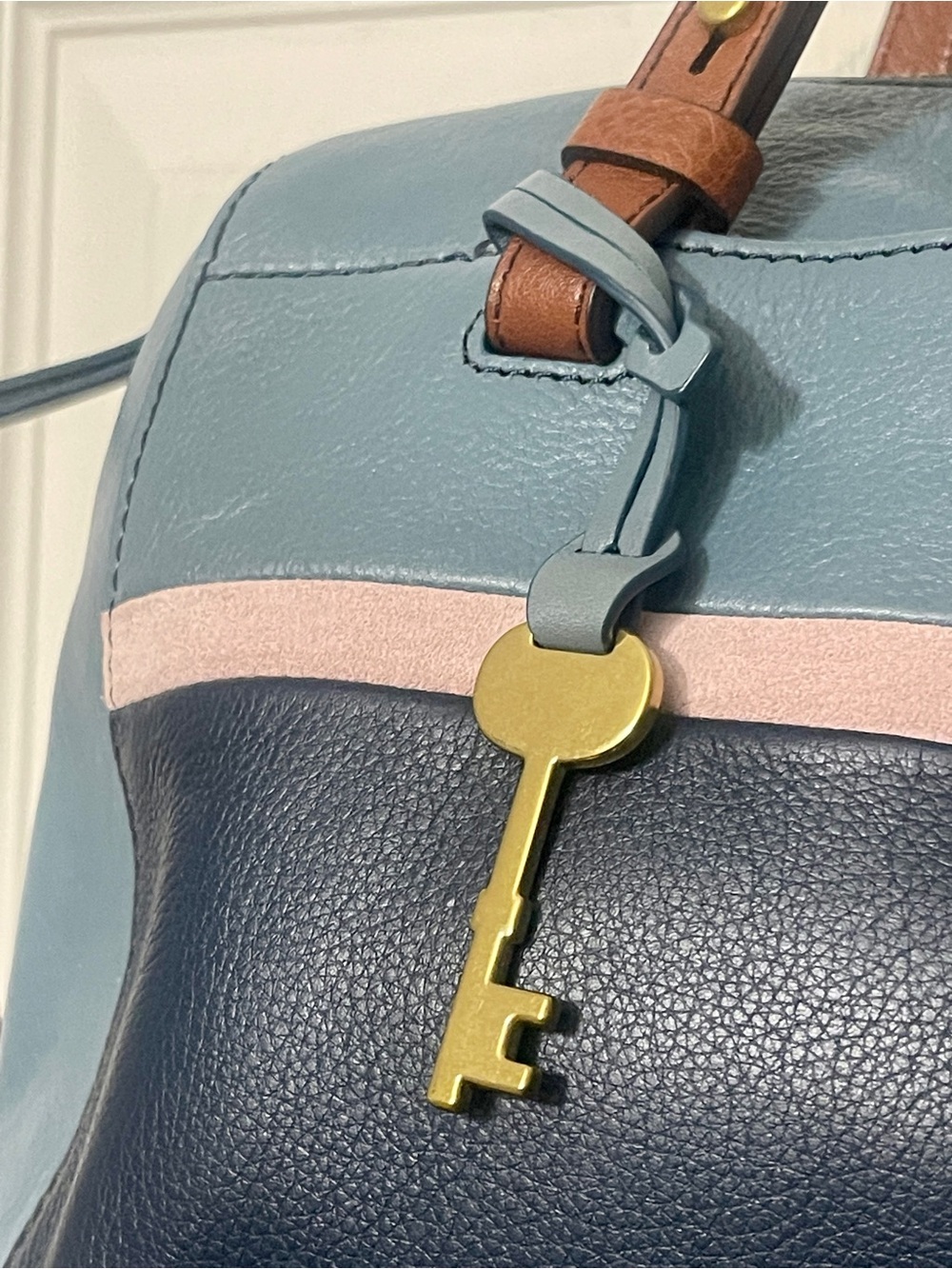 FOSSIL RACHEL 2-Tone Twilight Blue Leather Convertible Satchel Crossbody Bag - Picture 3 of 16